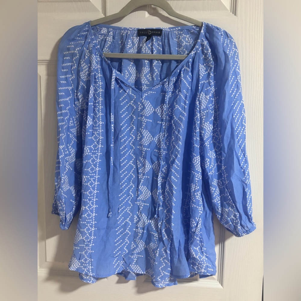 Fred David Sz Medium Blue Patterned Women's Top